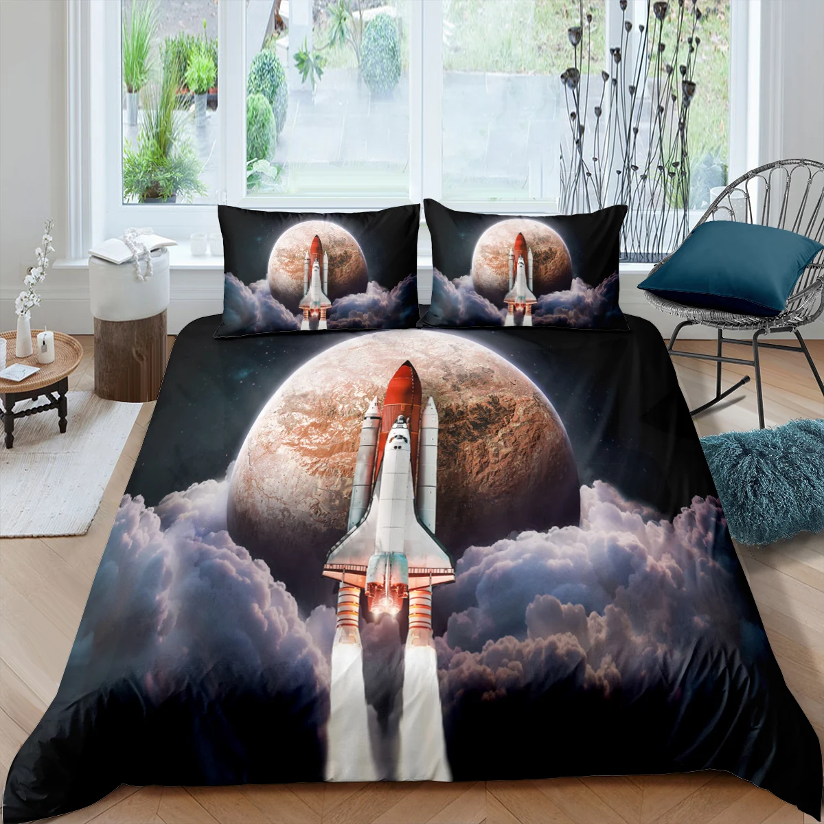 

Galaxy Outer Space Planet Printed Bedding Set Astronaut Duvet Cover 90x190 Kids/Adults Twin King Size Space Shuttle Bedclothes
