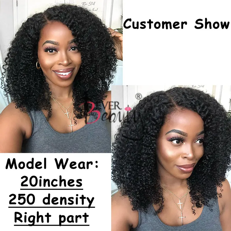 Mongolian 3B 3C Kinky Curly Wig U Part Wigs For Women Human Hair Afro Short Bob Cut Black Ever Beauty | Шиньоны и парики