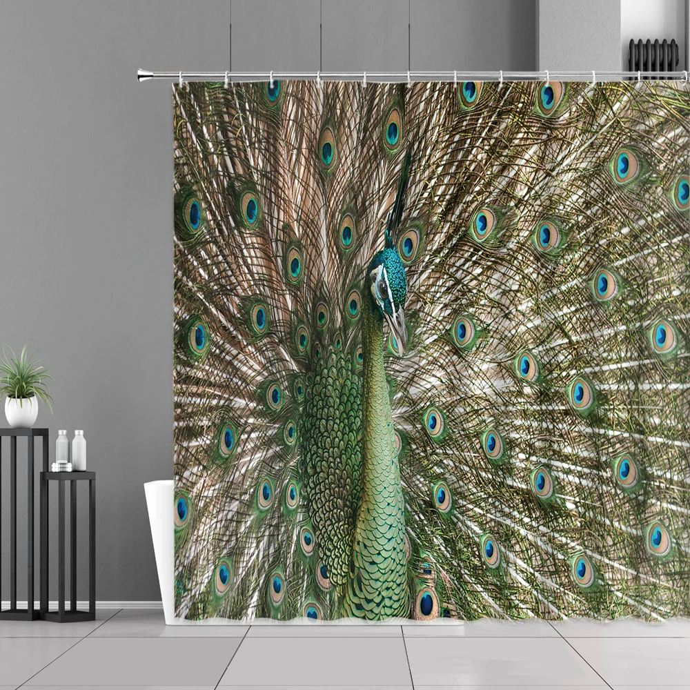 

Chinese Bird Peacocks Shower Curtains Dream Feather Pattern Baths Curtain Waterproof Bath Screen Home Bathroom Decor Wall Cloth