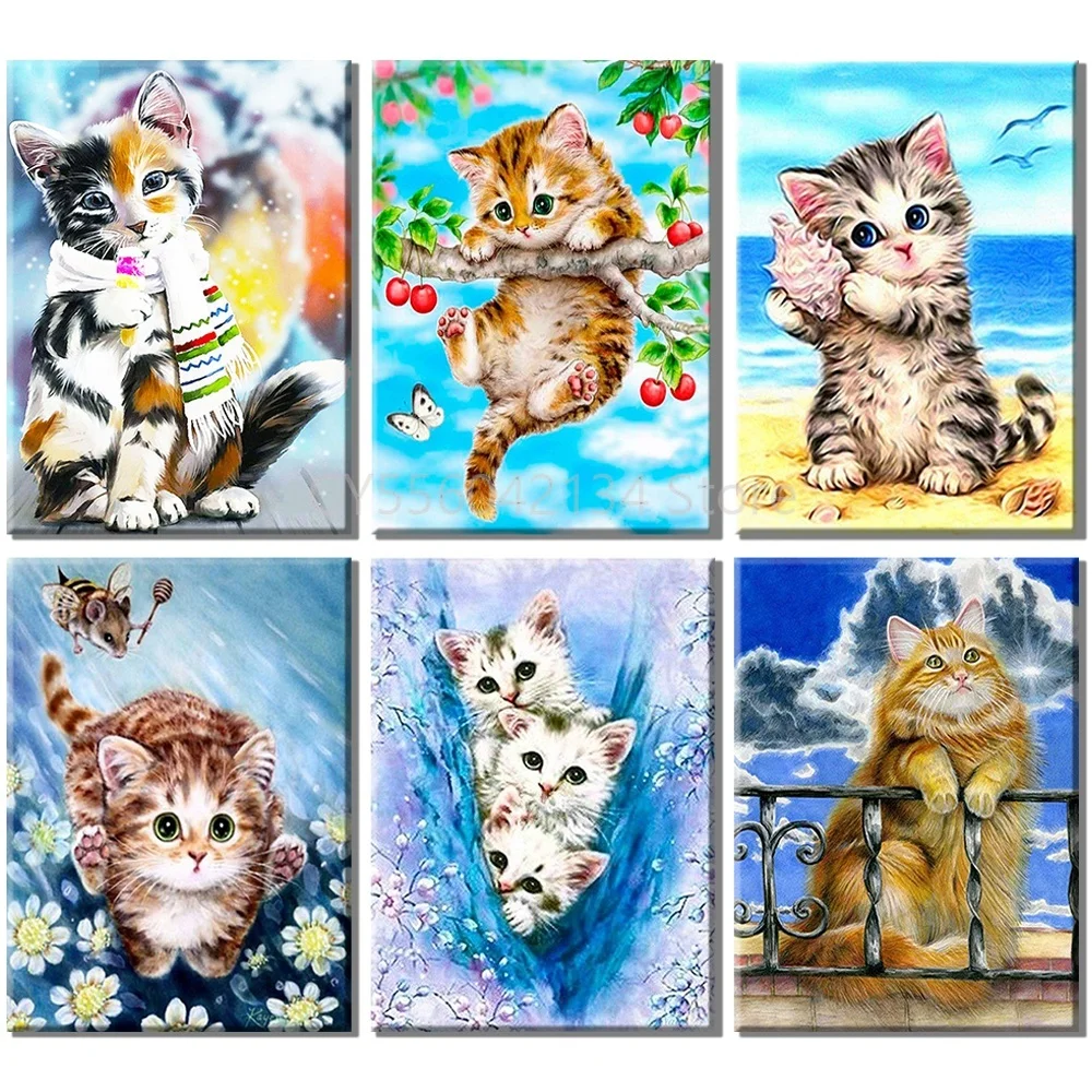 

5d Diamond Painting Kit Full Round Cat Rhinestones PicturesNeedlework Picture of Rhinestones Animals Mosaic Home Decoration