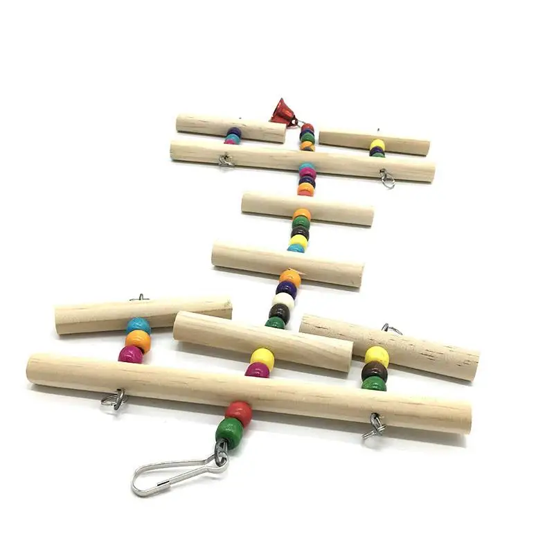 

New Natural Wooden Bird Chewing Molar Toys Creative Bird Parrot Cage Perch Stand Toy With Colorful Wood Beads Birds Toy Supplier