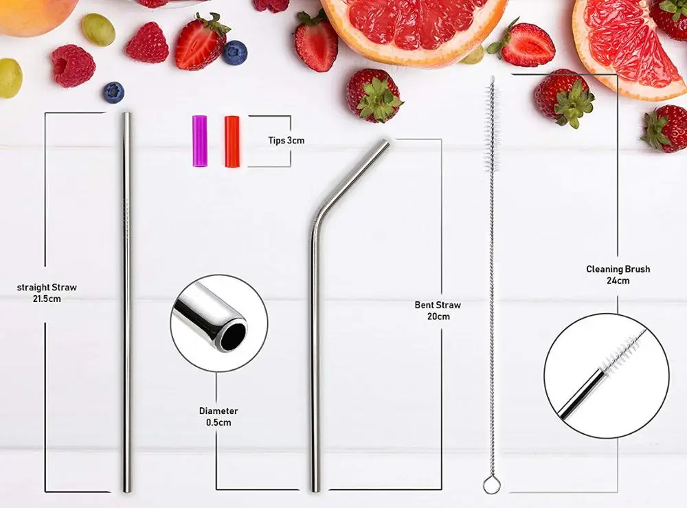 8 многоразовых металлических трубочек для напитков из нержавеющей стали |