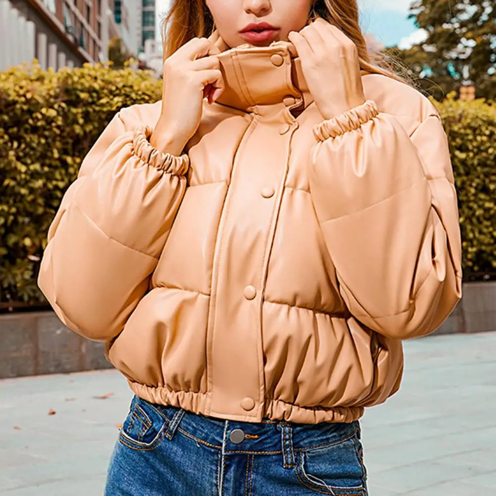 Stylish Short Coat Adjustable Drawstring Stand-up Collar Winter Women Short Parkas  Cotton Jacket    Puffer Jacket