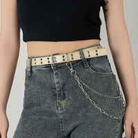 women fashion alloy chain belts luxury pu leather multicolor strap all match jeans ladies retro decorative punk waistband