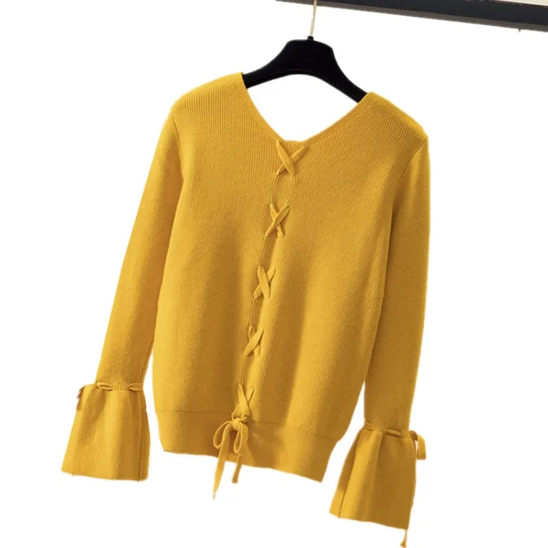 Женский свитер с длинным рукавом JUJUGE повседневный вязаный пуловер v-образным