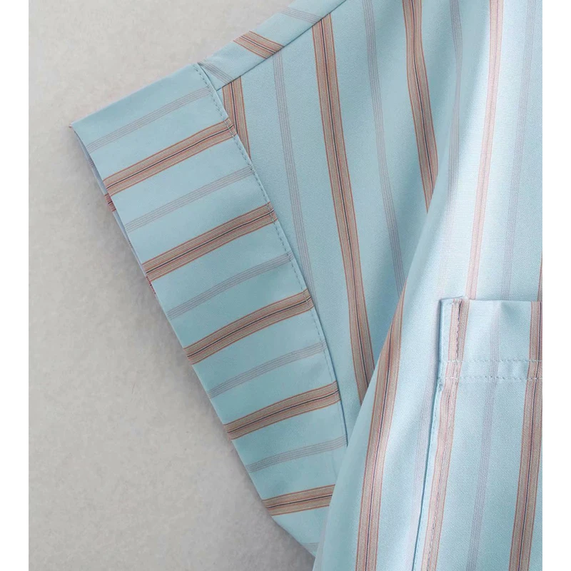 

ZA New Summer Women Blouse Striped Short Sleeve Shirt Office Lady Female Loose Thin Top Single Breasted Blouse