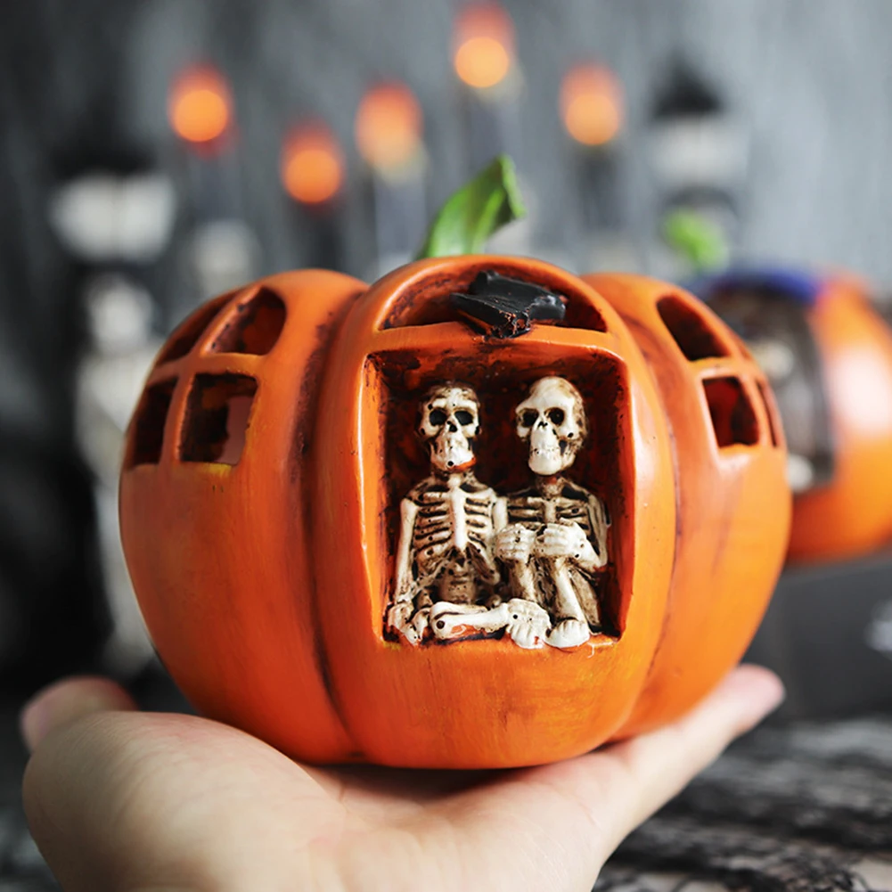 

Halloween Resin Pumpkin Light Ornaments Bar Haunted House Lighting Decoration Props Ghost Festival Decor LED Skull Head Lamp