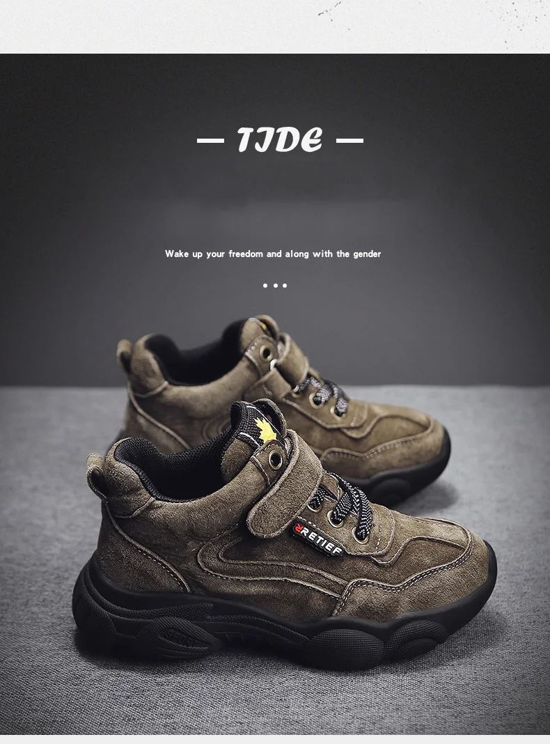 High quality leather outdoor sports boys shoes comfortable Velcro casual shoes