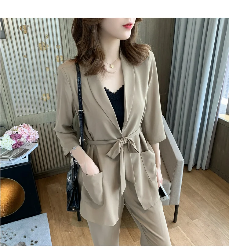 S-XL Plus Size Fashion Blazer Women's Suit 2020 3/4 Sleeve Long Cardigan+Casual Wide Leg Pant Female Spring 2 Piece Set | Женская
