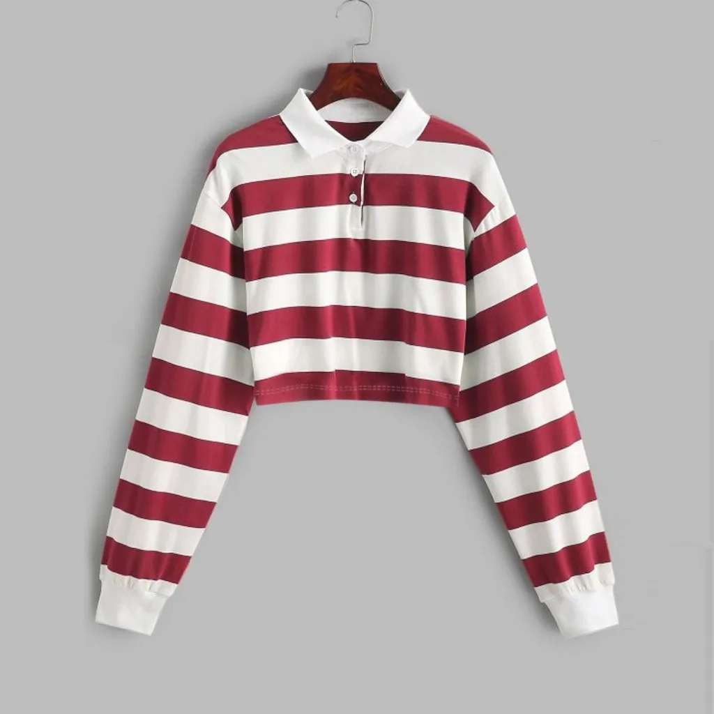 Womens Color Stripe Button Long Sleeve Pullover Hoodies Sweatshirt Tops Blouse Sudadera Mujer Sweatshirt Women Outwear Hoody