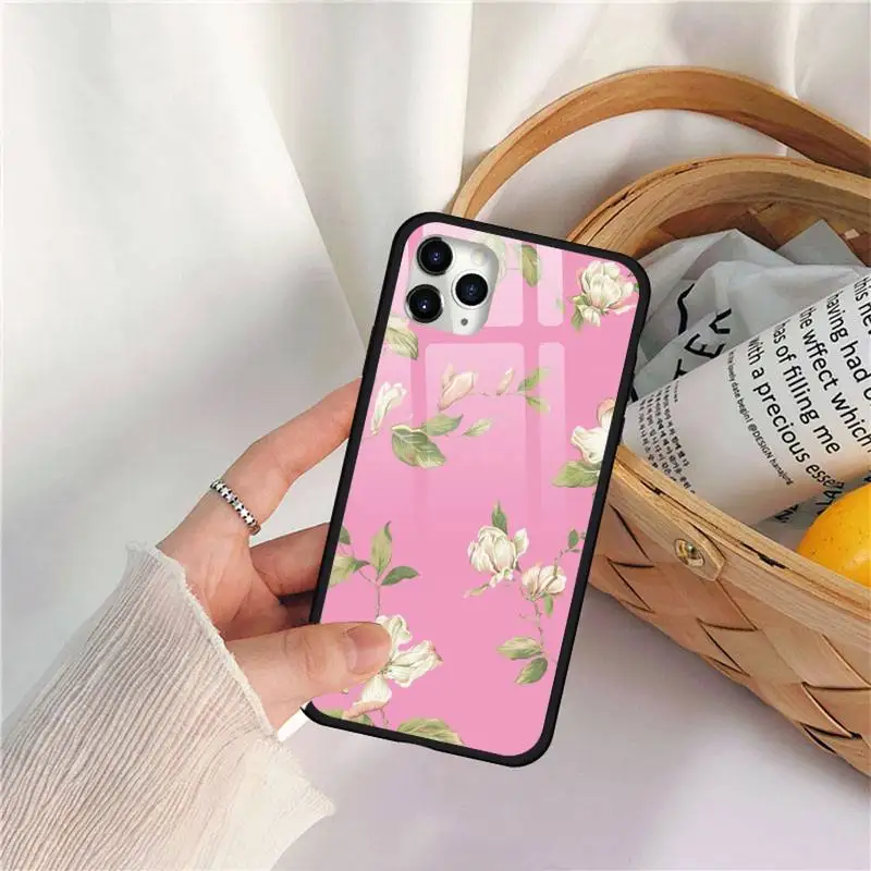 

Art Flower Painting Phone Case Tempered glass For iphone 11 12 PRO MAX X XS XR 5C 6 6S 7 8 plus