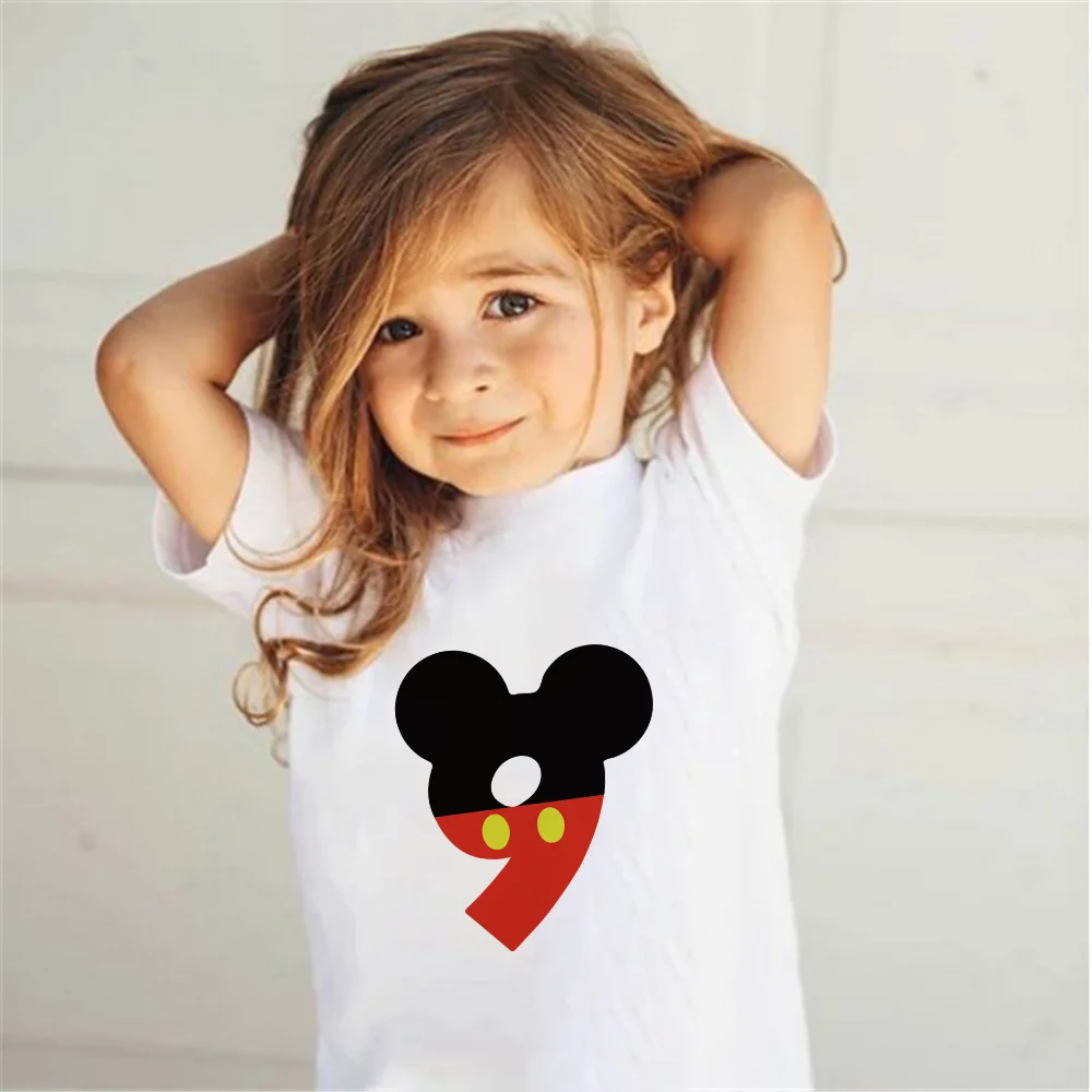 

Disney Number 0-9 Letter Print Boys/Girls T shirt Kids Mickey Happy Birthday Gifts Baby Clothes Short Sleeve For Girls Boys Tee