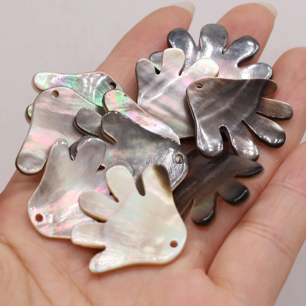 

4PCS 2021New Natural Freshwater Shells Palm-shaped Black Shell Pendant Making DIY Exquisite Necklace Earrings Jewelry Gift Party