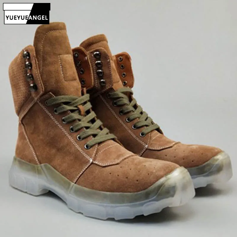 Высокие мужские ботинки на платформе зимние из натуральной кожи шнуровке модные