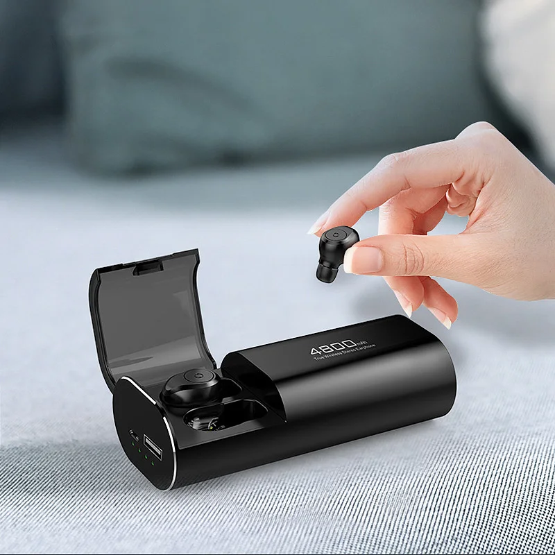 

Wireless Bluetooth 5.0 Headphones with 4800MAh Charging Case [As Power Bank] with Mic USB Type C Cable TWS Stereo In-Ear Earphon