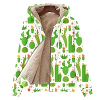 oversized cactus printing fleece mens winter jacket thermal windbreaker autumn womens korean clothes long sleeve cardigan coat