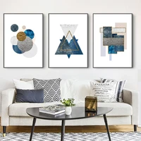 abstract blue and grey geometry canvas painting minimalist wall art poster and print pictures for living room home decoration
