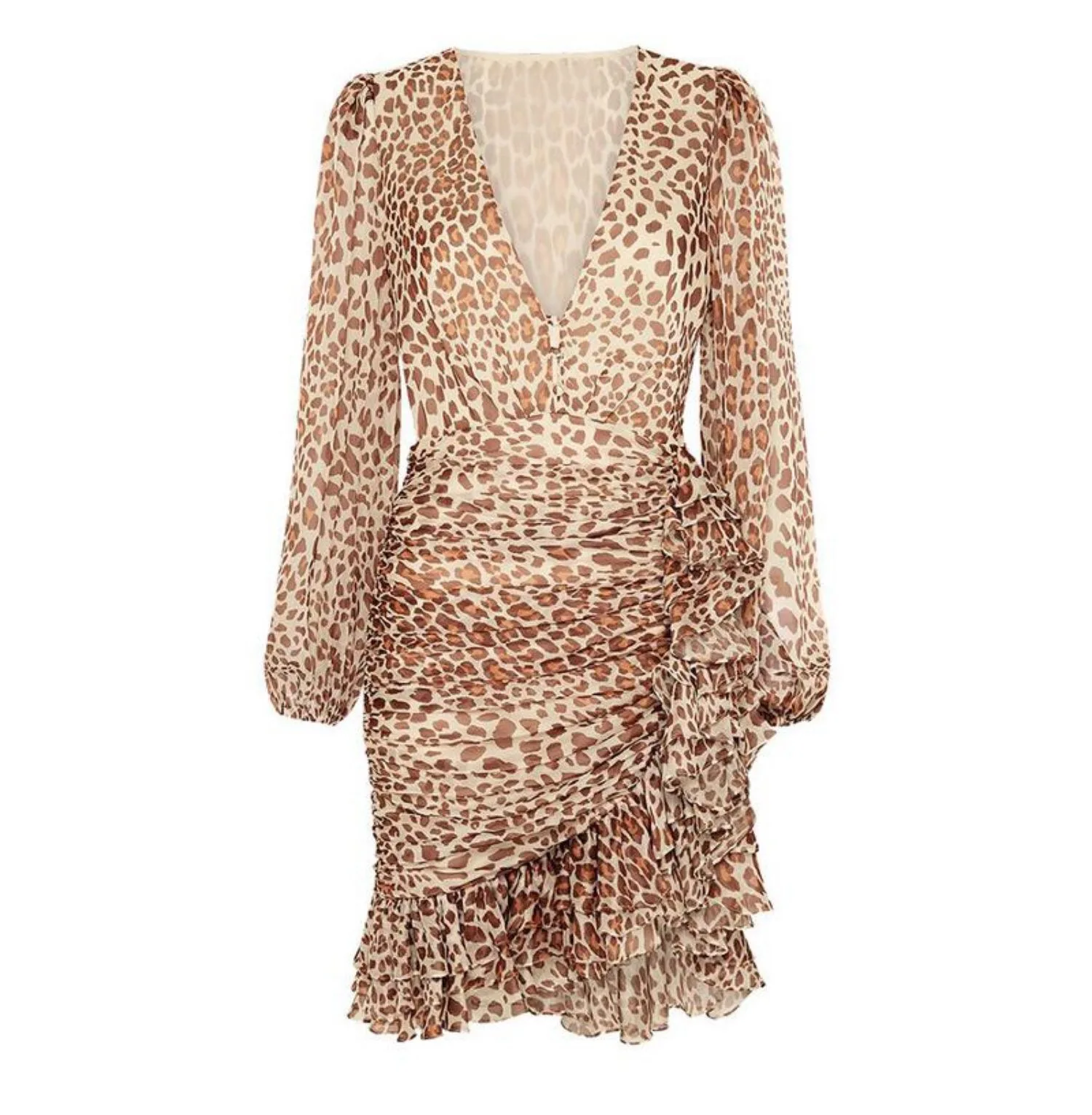 

Women Dresses European V Neck Long Sleeve Leopard Grain Spring Vintage Sexy Ruffle Lantern Puff Sleeve Chic Boho Ins Vestidos