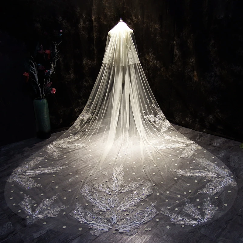 

Gossamer Custom bridal veil white studio wedding photo headdress super long large tail veil