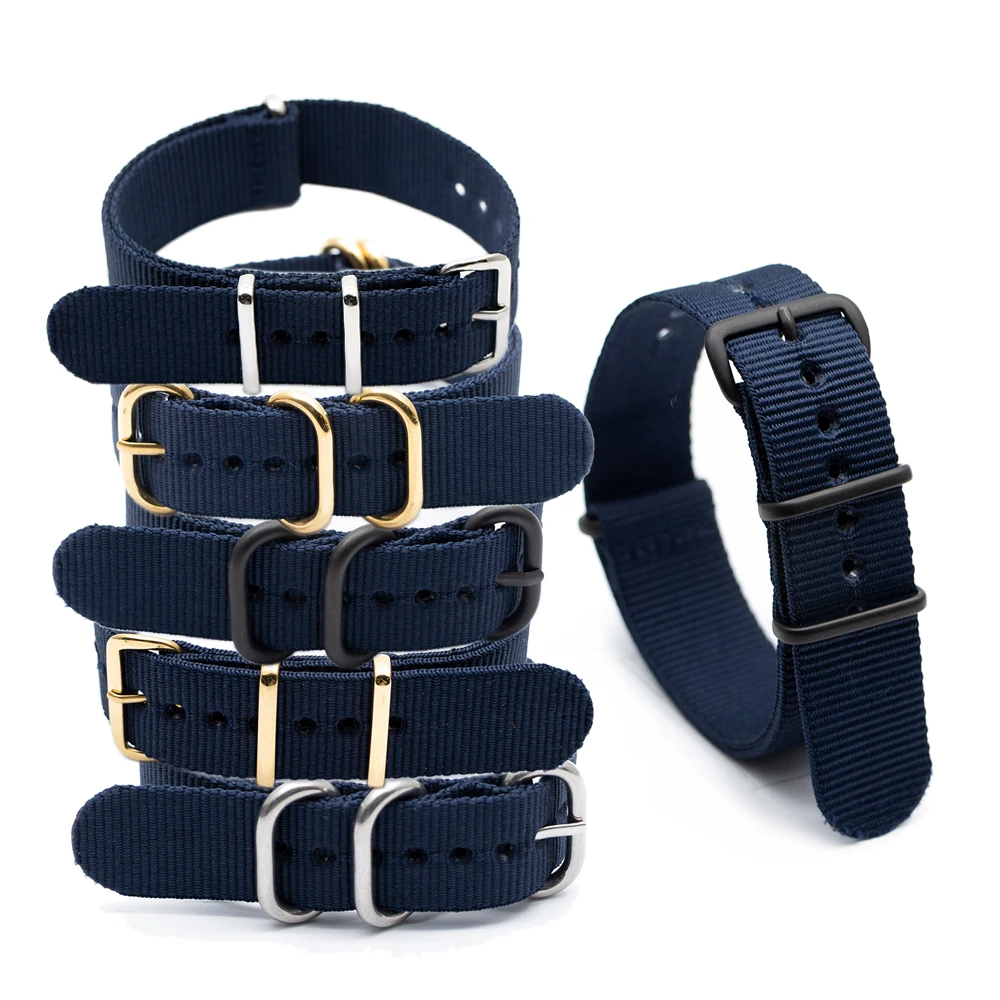 Navy Blue Solid Color Belt Sports Watch Band 18MM 20MM 22MM  Nylon Strap For NATO Men's Women's Wristband Stainless Steel Buckle