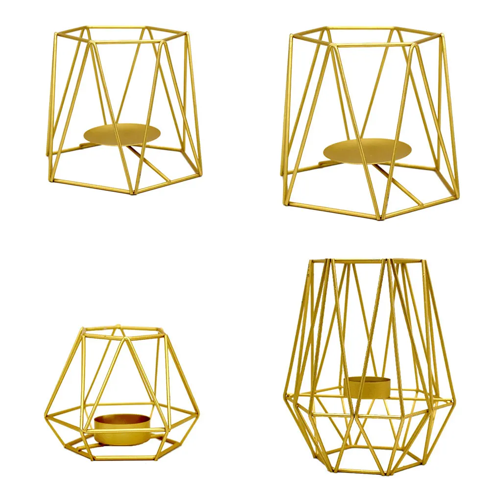 

Candle Holder Tea Light Stand With Hollow Geometric Shape Metal Art Craft Ornament Decoration For Dinner Table Wedding Party