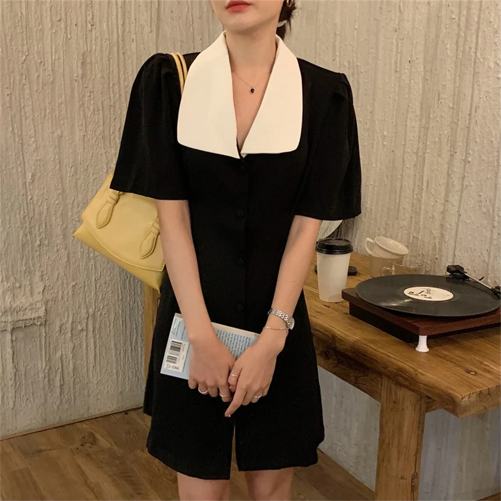 

Alien Kitty 2021 Retro Elegance Peter Pan Collar Slim Chic Hot Summer Femme High Waist Vintage A-Line Women Mini Dress Vestidos