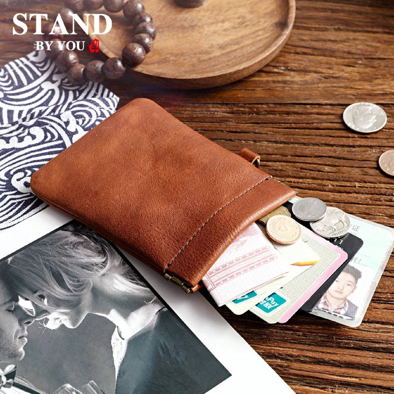 Кошелек для монет из натуральной кожи мужчин и женщин винтажный маленький мини