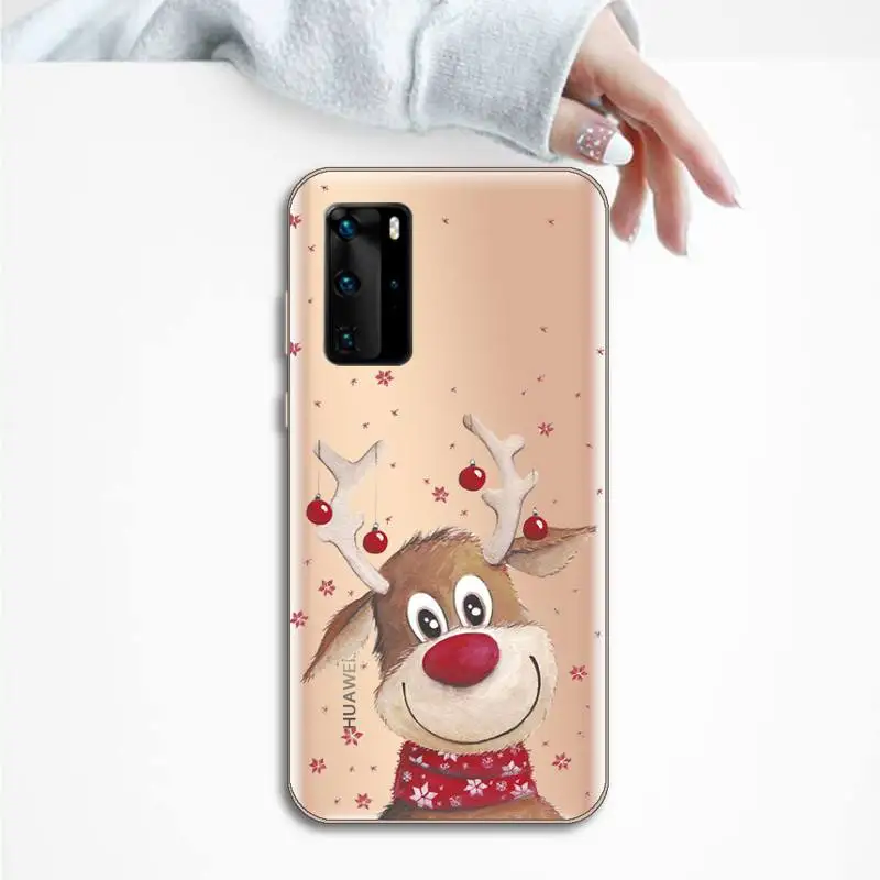 

Merry Christmas elk snowman Phone Case Transparent for Huawei P honor 8 10i 20 30 40 smart 2019