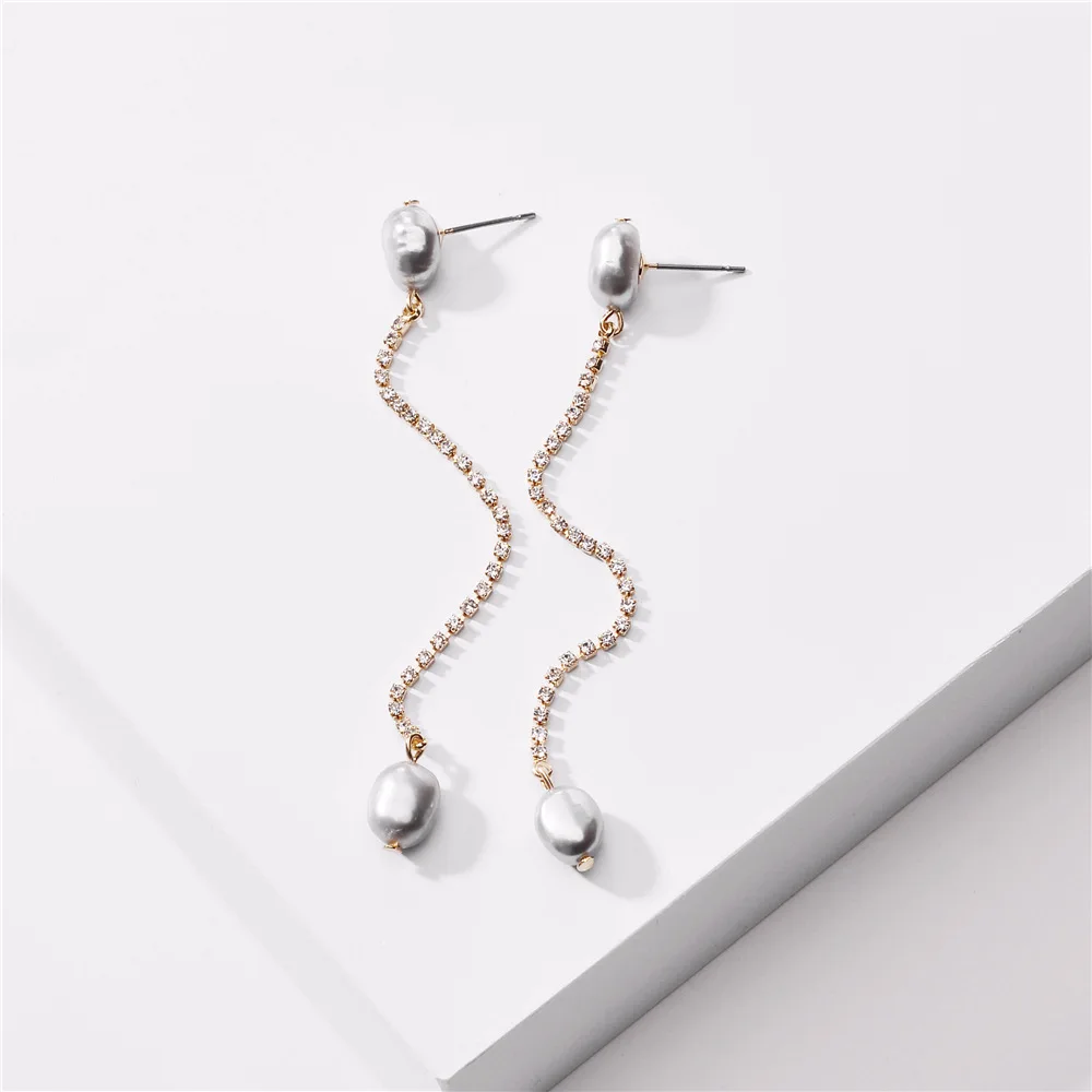 

Joolim Crystal Pave Fresh Water Pearl Earring Long Dangle Earring Elegant Jewelry Wholesale Party Jewelry