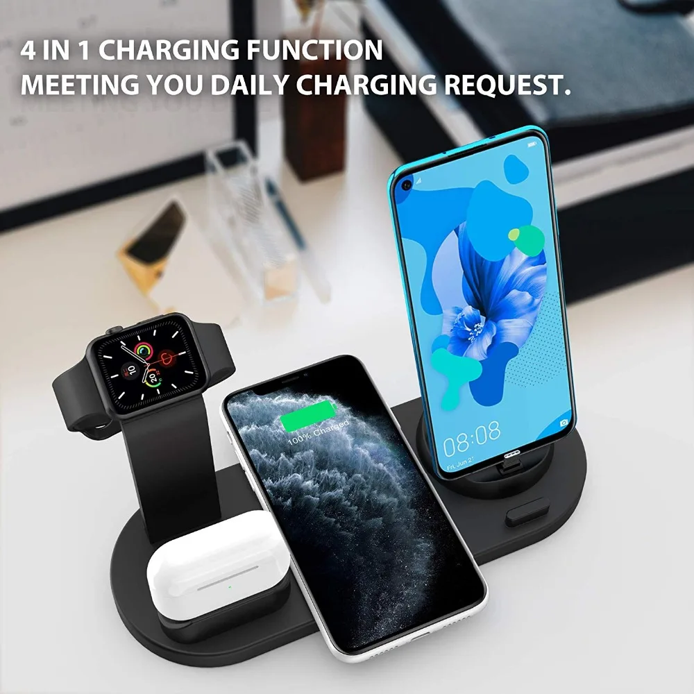 fdgao qi wireless charger dock station phone charging stand for apple iwatch se 6 5 4 3 iphone 13 12 11 xs xr 8 x 8 airpods pro free global shipping
