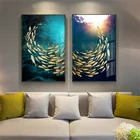 Абстрактная Картина на холсте с изображением школы рыб и солнечного света, скандинавские постеры и принты, настенные картины для домашнего декора
