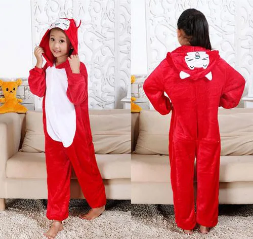 Fox Onesie/Детская Пижама кигуруми с единорогом; зимняя Пижама с пандой; Пижама с единорогом для мальчиков и девочек; Фланелевая пижама с животными для костюмированной вечеринки; одежда для сна с капюшоном - Цвет: Fox