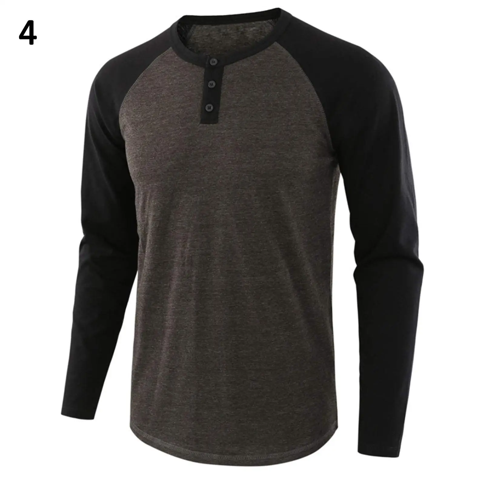 Casual Men Pullover Sweatshirt Autumn O Neck Long Raglan Sleeve Color Block Buttons Hoodie Tops Men's Clothing Футболка