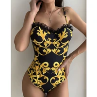 sexy black print one piece swimsuit closed female swimwear push up body womens swimming bathing suit beach pool bather 2021
