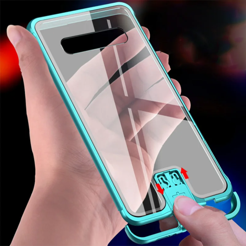 R-just Push Pull Metal Frame For Samsung s10 Case Aluminum Bumper Tempered Glass Cover For Samsung s20 ultra s20 s10 plus Cases