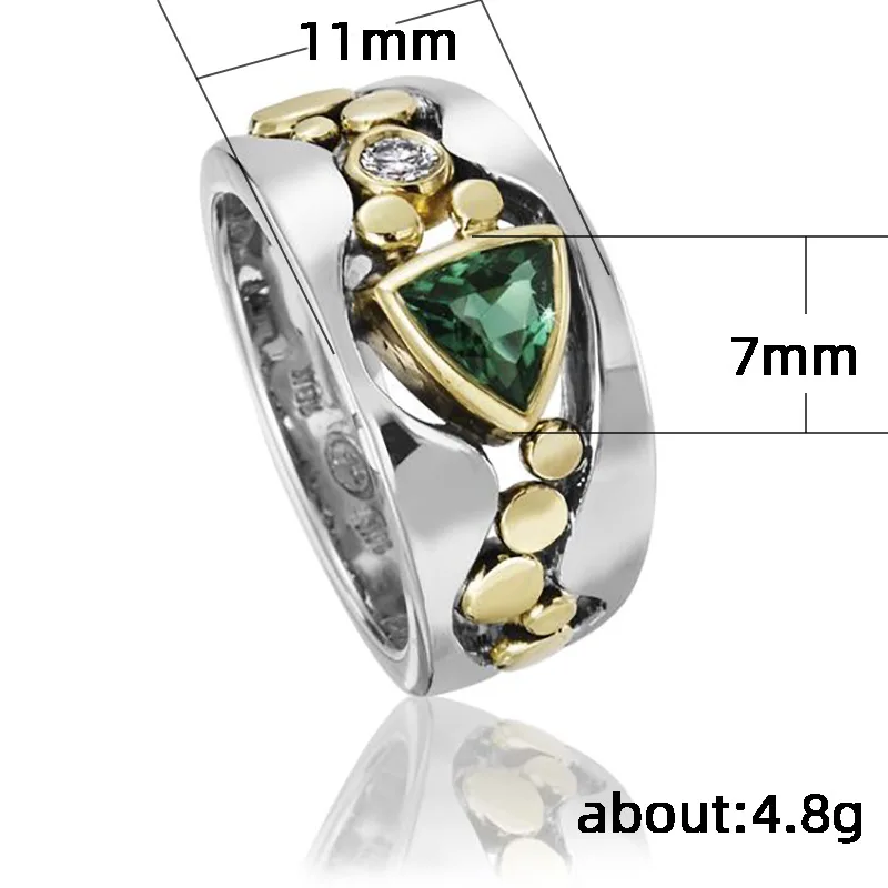 

Vintage Hollow out Band Ring Graceful Two Tone Blue Green CZ Stone Ring For Women Evening Dance Party Ethnic Jewelry Gift B4M867