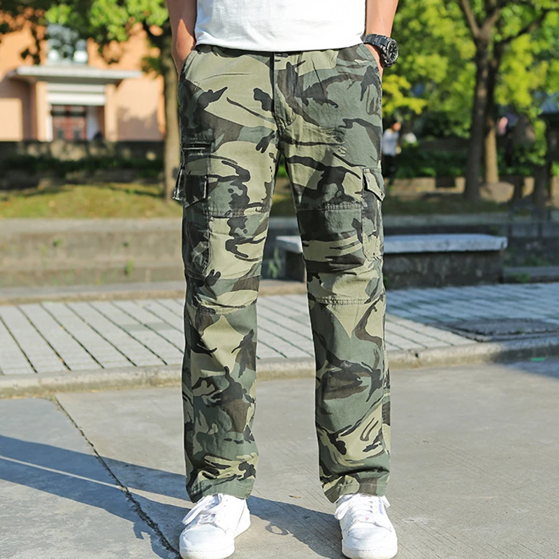 

New Arrival Autumn Men's Casual Pants Multi-pocket Cotton Washed Camouflage Overalls Plus Size Sports Trousers S-7XL