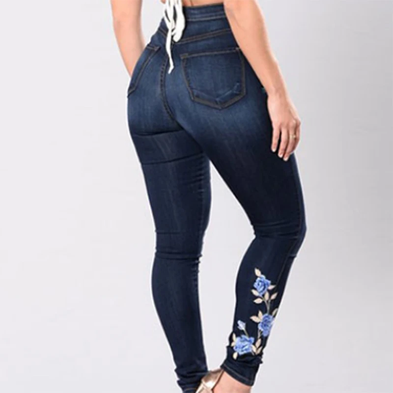 Узкие брюки-карандаш с завышенной талией и вышивкой розы женская одежда джинсы