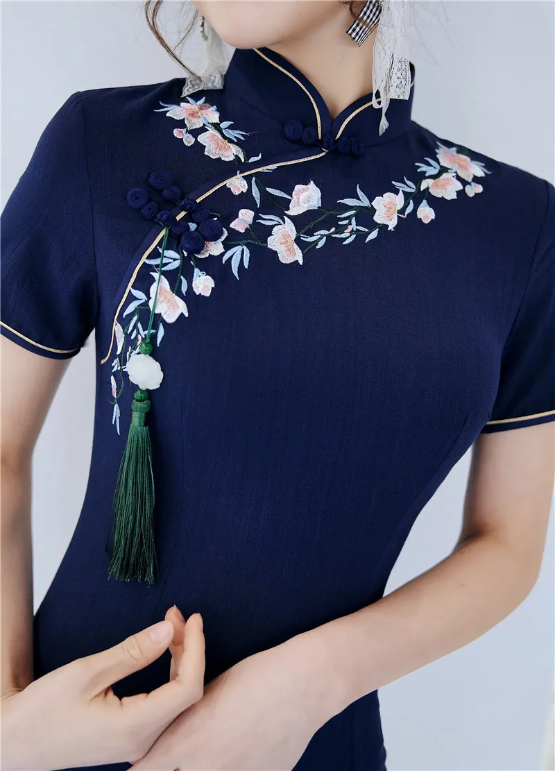 Платье-Ципао женское из хлопка и льна пикантное классическое элегантное