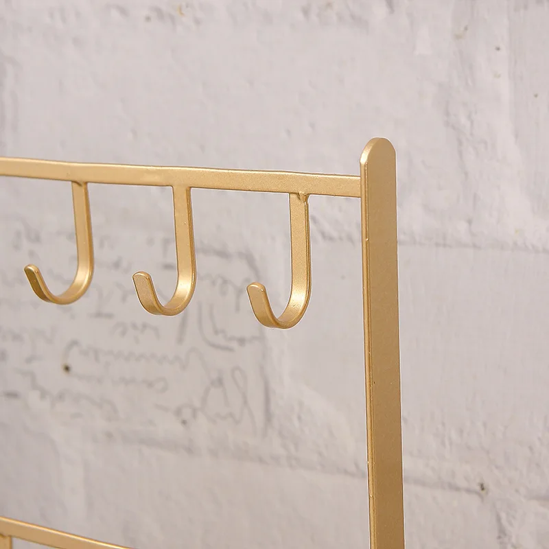 

10 Hooks 2 Layer Wrought Iron Jewelry Hanging Rack Necklace Earring Rings Watches Display Shelf Desktop Storage Rack Key Holder