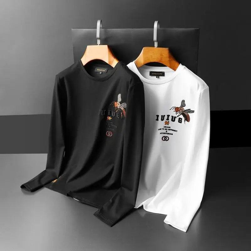 

Fashion Brand Embroidered Autumn Long-Sleeved T-shirt Cotton Men 's round Neck Slim Fit Fashion Bottoming Shirt
