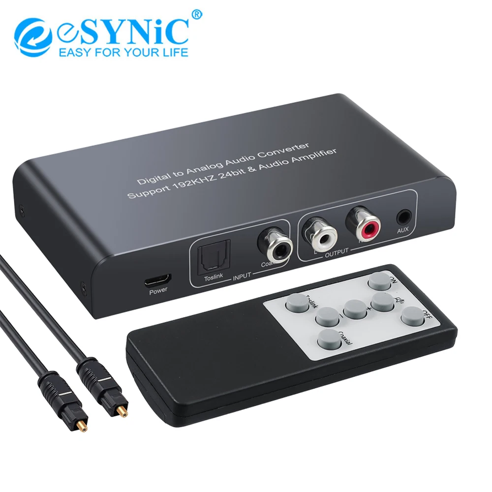 

eSYNiC 192kHz DAC Converter With IR Remote Control Coaxial / Toslink / Optical To Analog L/R Audio Converter RCA 3.5mm Adapter