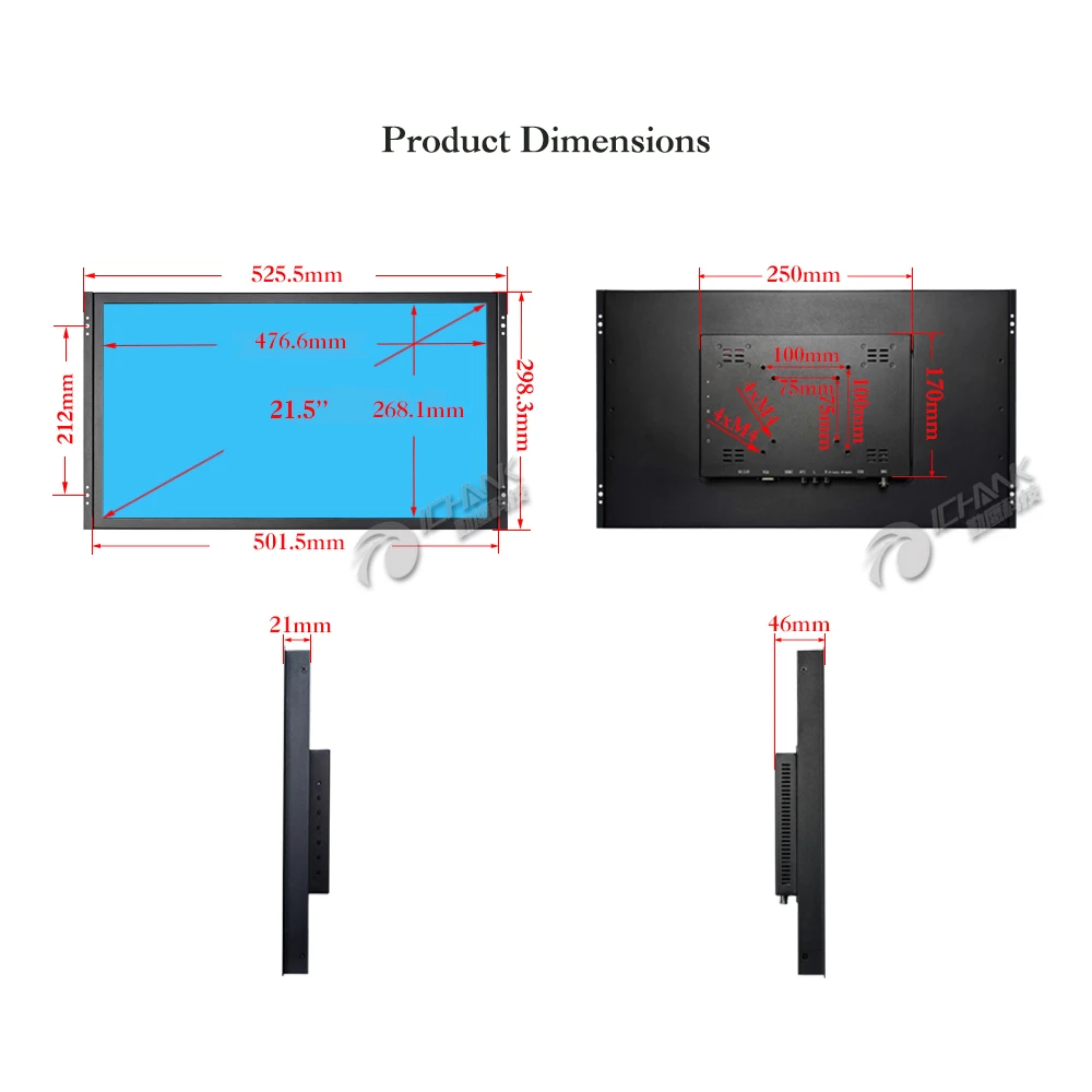 ZK215TN-V59/21," дюймов 1920x1080 широкоформатный питание на загрузке HDMI BNC металлический корпус встроенная открытая рамка пульт управления ЖК-монитор ПК