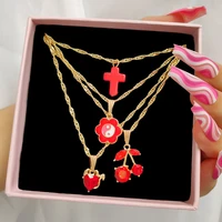 vintage multilayer twist chain crystal heart pendant choker necklaces for women punk enamel gossip cherry chain necklace jewelry