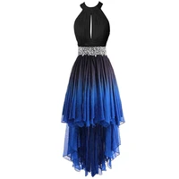 new ombre gradient prom dresses with sparkly crystals high low beaded black red gala dress for women halter party gown