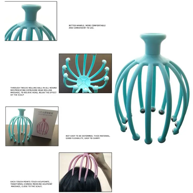 

Handheld Scalp Massager with 12 Claw Carbon Iron Ball Roller Scratcher Brush