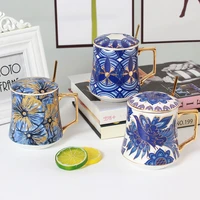 creative chinese style ceramic water cup large capacity mug coffee cup with cover home office bone china cup