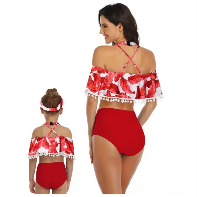 Летние одинаковые комплекты для семьи Купальный костюм мамы и дочки с принтом