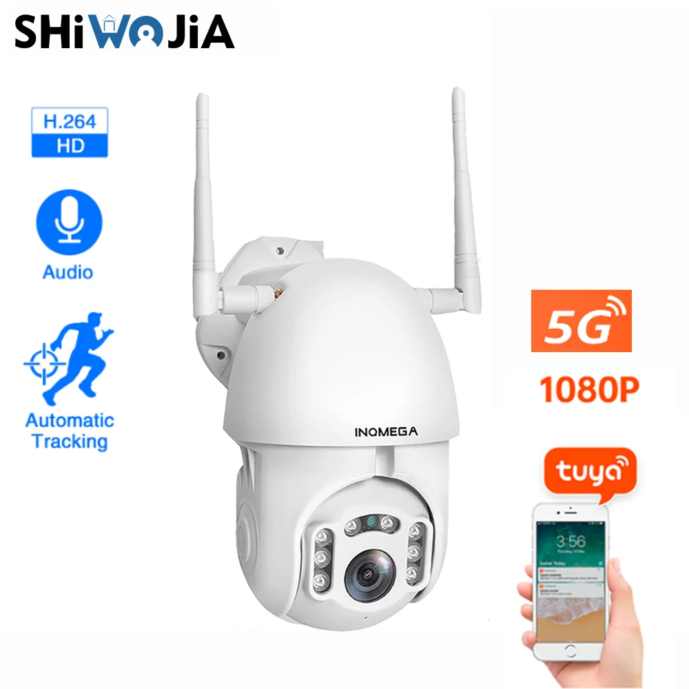 

SHIWOJIA 2MP TUYA Camera 5G WIFI PTZ Outdoor Auto Tracking 4X Digital Zoom 2-Way Audio Record Dome Camera CCTV Surveillance