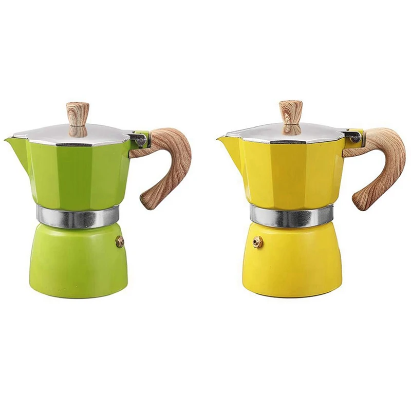 

Promotion! 2Pcs Aluminum Italian Moka Espresso Coffee Machine Filter Stove Pot 3 Cups - Yellow & Green